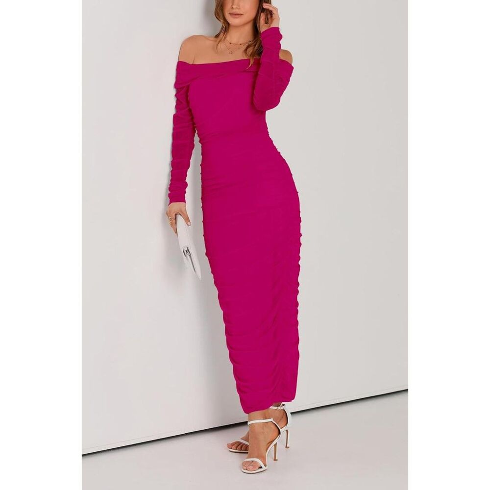 Off-Shoulder Ruched Bodycon Maxi Dress
